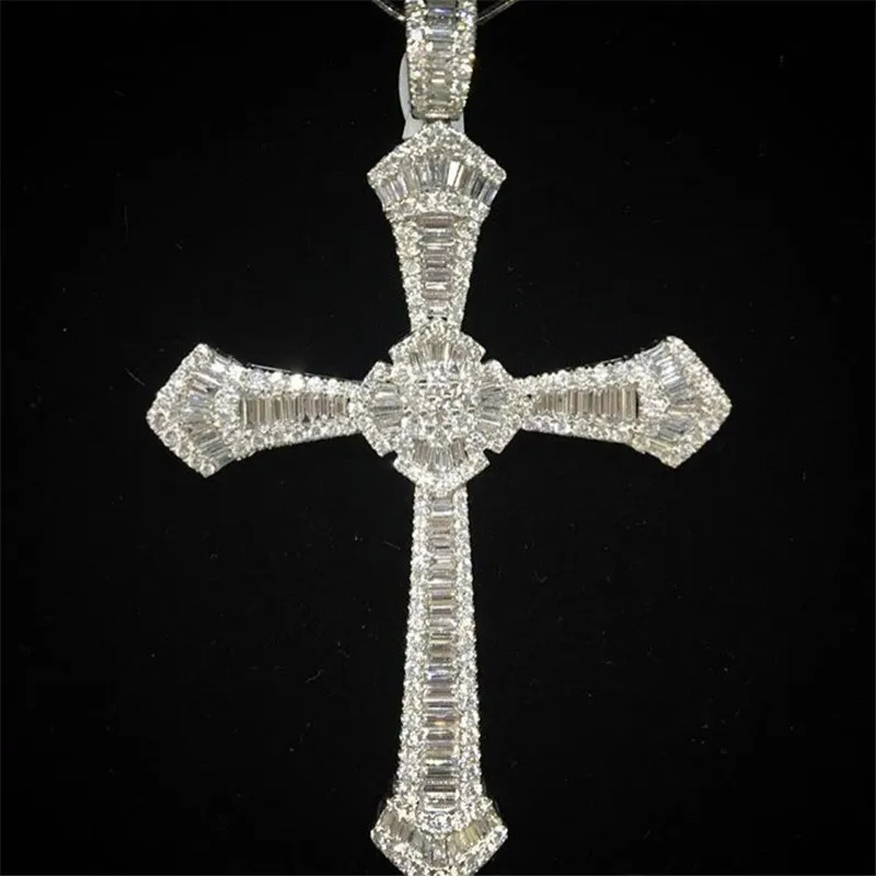 Vecalon Luxury Long Big Cross Pendant 925 Sterling Silver 5A CZ Stone Cross Pendant Halsband för kvinnor Män Party Bröllop Smycken