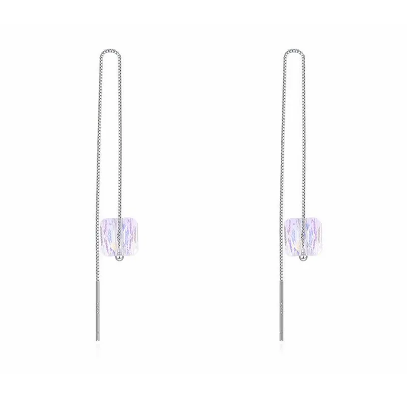 Design de marca S925 Silver Block Crystal AB Candy drop Earrings Crystal from Swa Women girls long tassels Pendant accessors