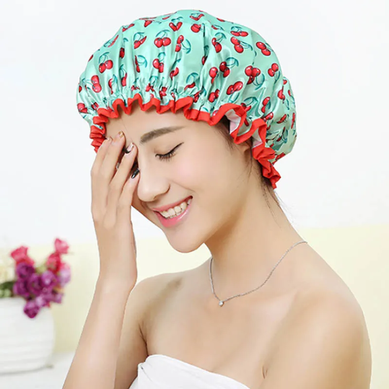 Bonnet de douche, double couche imperméable pour femme, bonnet de bain,  bonnet de douche à la mode (lot de 2 (fleurs)) 