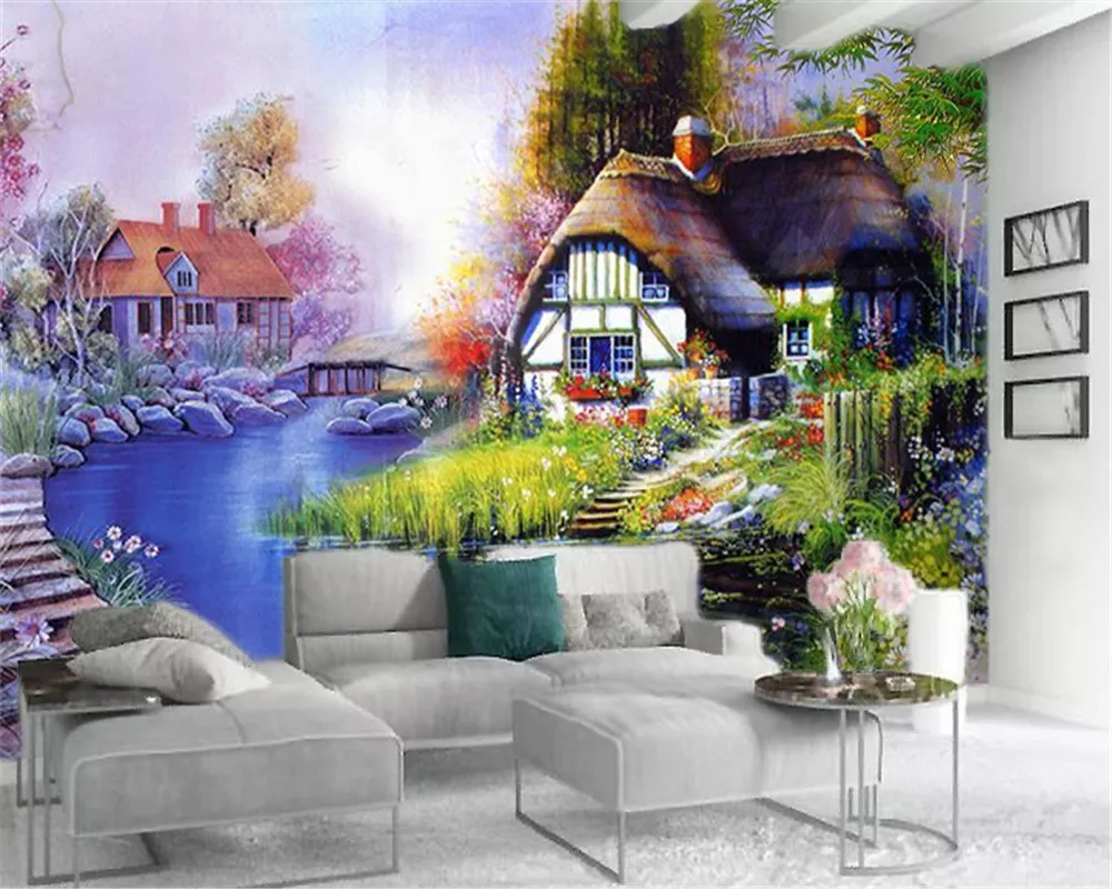Carta da parati 3d Fantasy Country Cottage Personalizzato Romantico Paesaggio di campagna Decorazioni per la casa Rivestimento murale Sfondo HD
