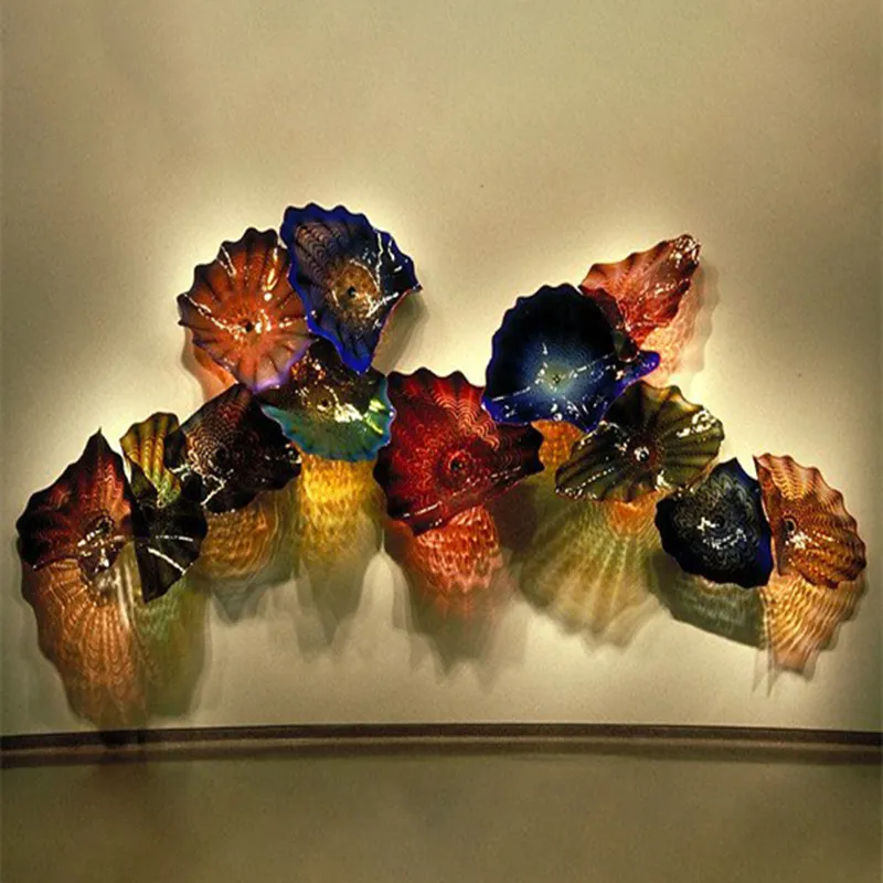 Modern Art Decoration Flower Arts Lamps OEM Mouth Blown Borosilicate Glass Craft Murano Glass Flower Hanging Wall Lamps