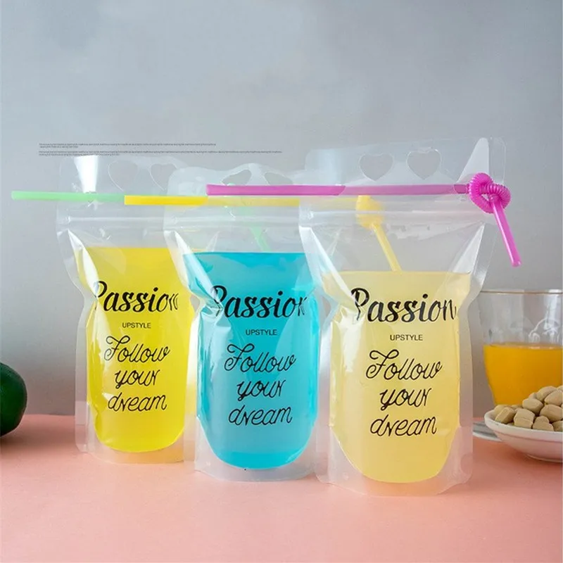 Sac de boisson jetable lettres imprimées jus de fruits lait café liquide sac 500 ml autoportant jus lait sachets de thé