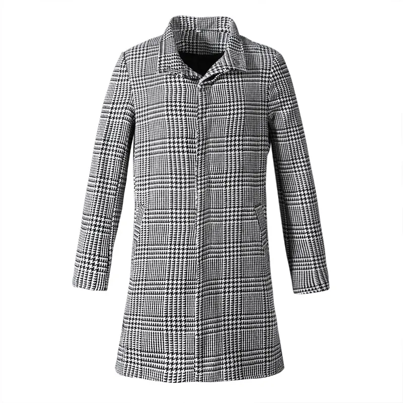 Mens Trench Coats Fashion Plaid Lapel Single Breasted Long Coat Winter Fashion Long Jacket Coats Men Overcoat