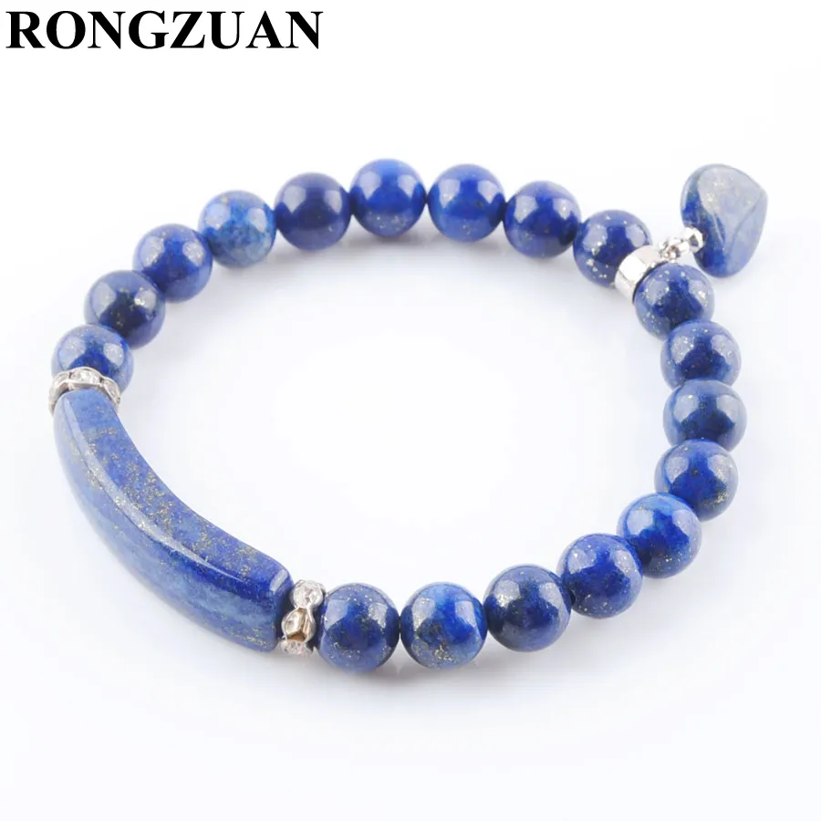 Forma piedra preciosa natural estiramiento brazaletes lapislázuli 8mm redonda Beads pulseras del amor del corazón del péndulo colgante de joyería de las mujeres DK3315
