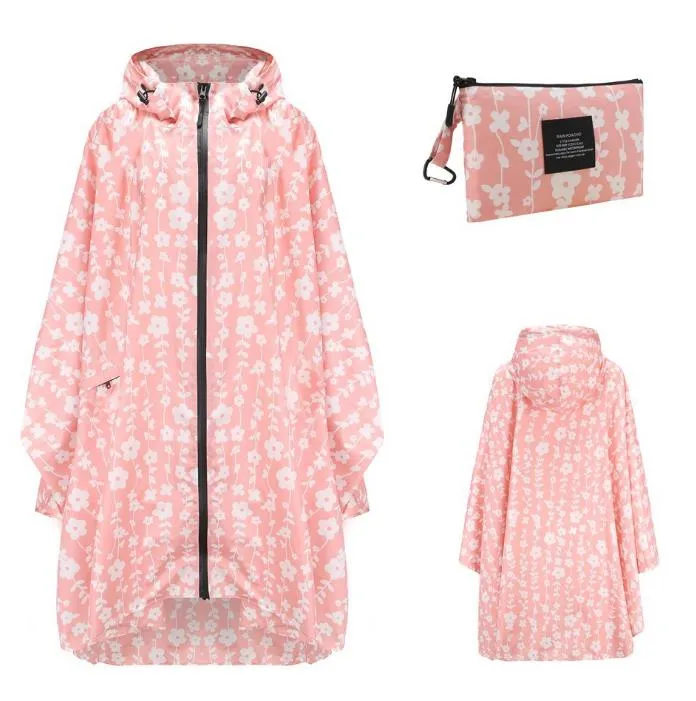Waterproof Rain Poncho Jacket Coat for Adults with Pockets Printed Raincoats with Storage Pouch Plus Size XXL Li1819