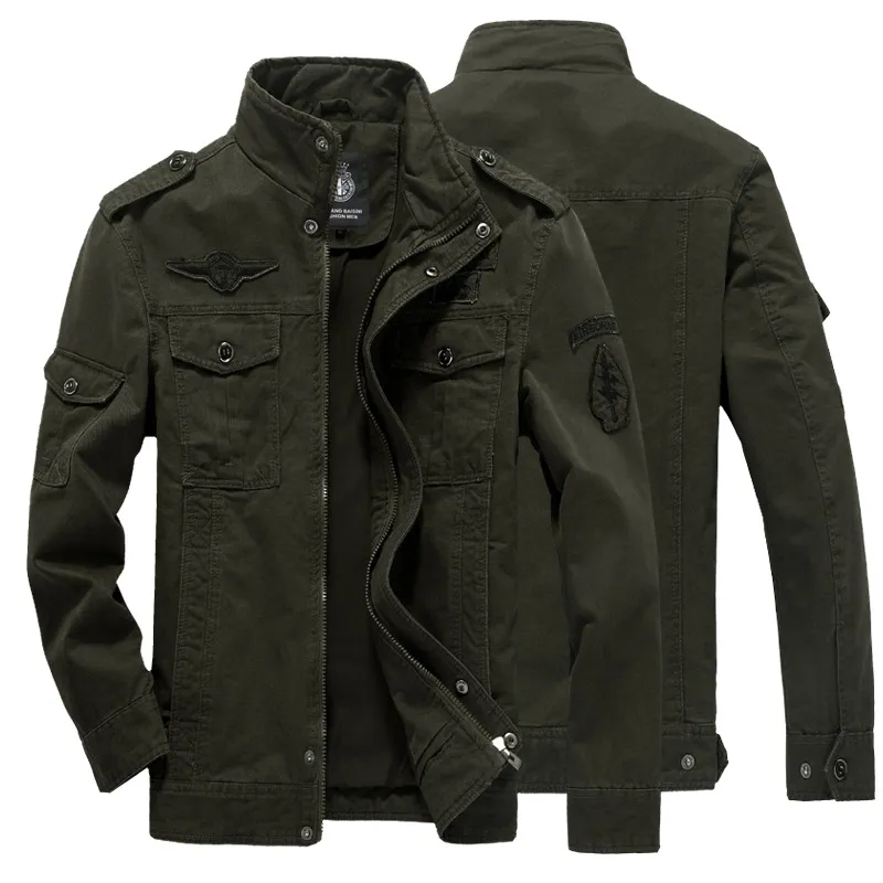 Fleck 2021 Herbst und Winter Solide Farbe langärmliges Stehkragen Jacke Military Workwear Casual Jacket Herrenjacke