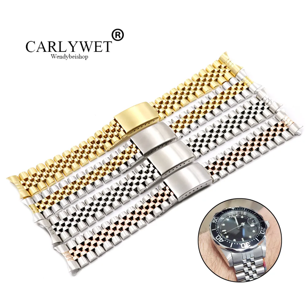 CARLYWET 19 20 22mm Two Tone Hollow Curved End Solid Screw Links Replacement Watch Band Strap Old Style Jubilee Bracelet CJ191225