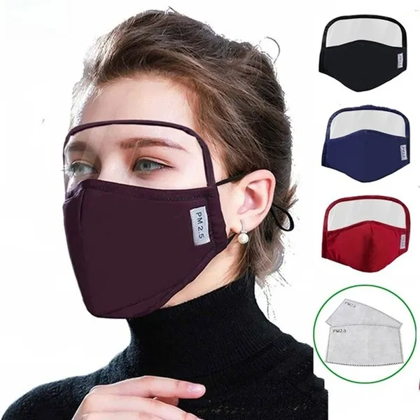 Designer New Cotton Mask Dammtät skyddsmask med ögonsköld med 2 filter för man kvinnor