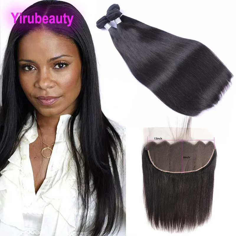 Indian Raw Virgin Hair Products 10-30inch Straight 3 Bundles With 13X6 Lace Frontal Baby Hair Natural Color Wholesale 4 Pieces