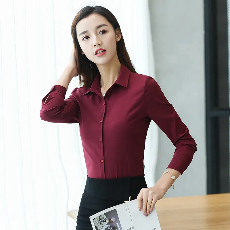 Formal De Las Mujeres Blusa De Gasa Vino Rojo Azul Girar Desgaste De Manga Larga Cuello Al Trabajo De Oficina Señora De De Las Mujeres De 25,4 € | DHgate