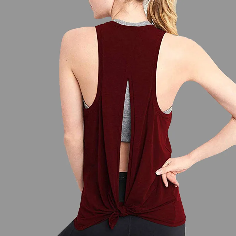 Womens Open Back Racerback Yoga Shirt Solid Color Female Fitness Top From  Gq6b, $16.6