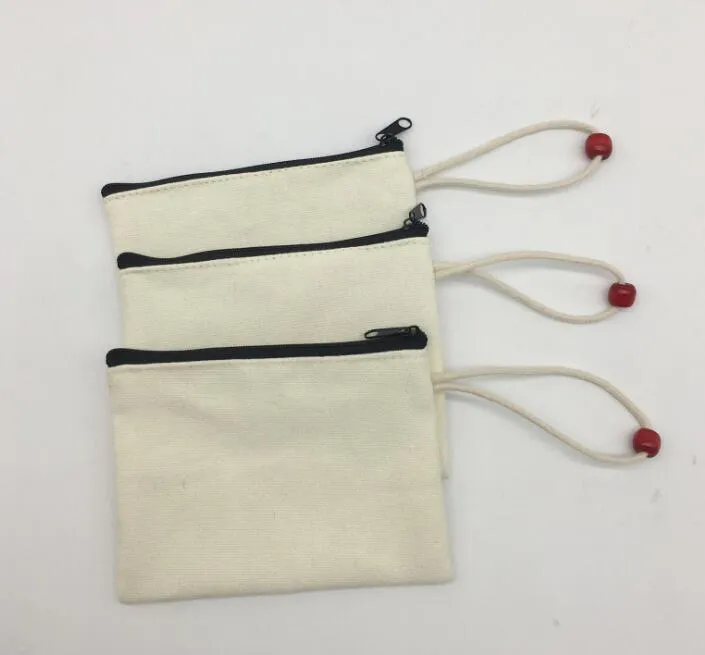 DHL 50 Stück DIY leere reine Baumwolle Leinwand Reißverschluss Stift Tasche Baumwolle Leinwand Geldbörse mit Perlengröße 15 x 11 cm
