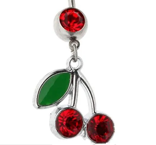 Fashion-Best Quality and Price Wholesale-Body Piercing Smycken Mage Ring Navel Ring Cherry Dangle Ring (5PCS / Lot)