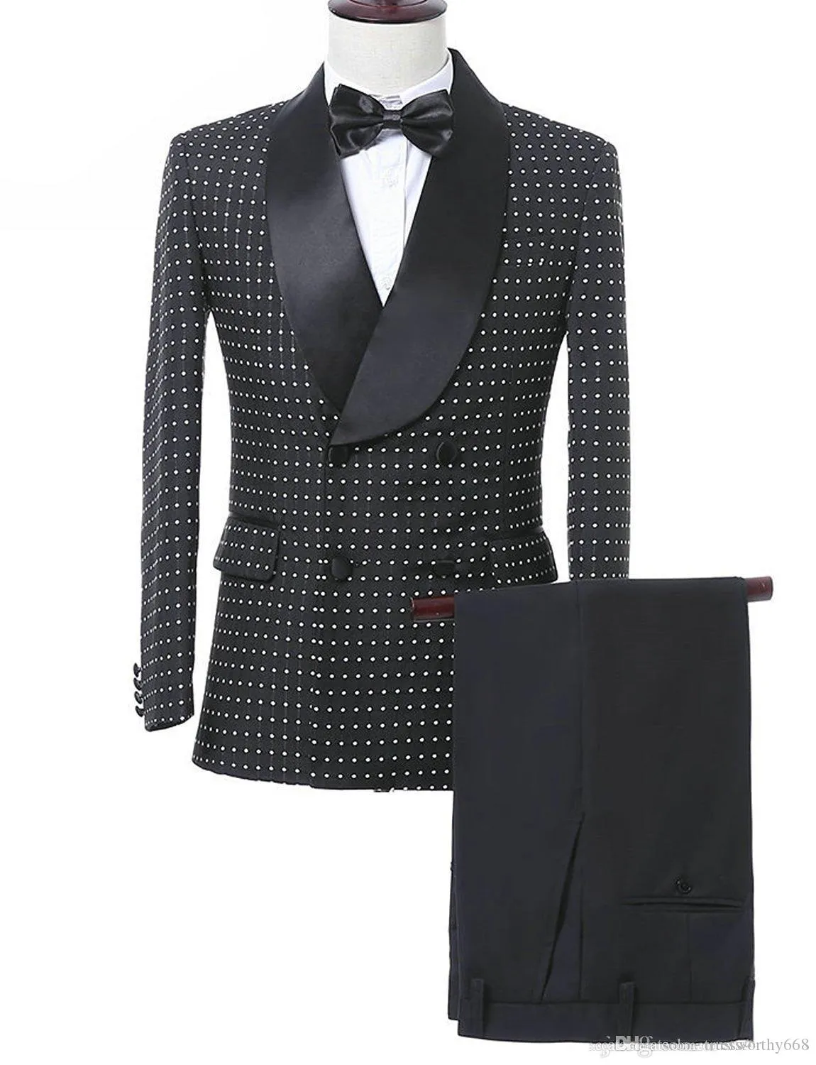 Goedkope En Fijne Double-Breasted Bruidsjonkers Shawl Revers Bruidegom Tuxedos Mannen Pakken Bruiloft/Prom Beste Man Blazer (Jas + Broek + Tie) M42