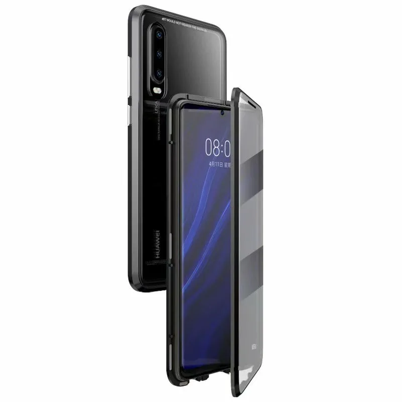 Magnetische Adsorptionshülle aus Metall mit gehärtetem Glas auf Vorder- und Rückseite für Huawei P30 P30 Pro Mate 20 Pro Mate20 P20 P20 Pro Mate30