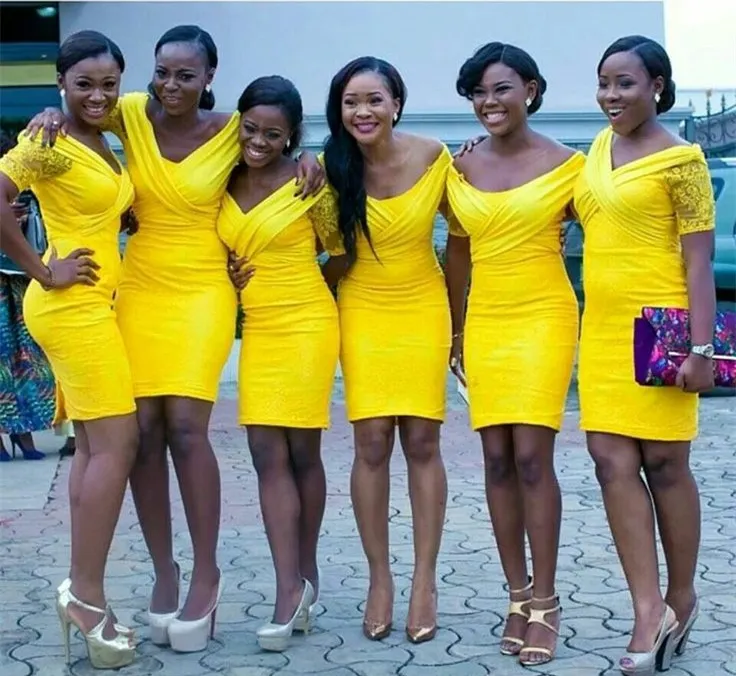 Yellow Mermaid Lemon Yellow Bridesmaid Dresses With V Neck And Short Sleeves Customizable Mini Length Maid Of Honor Gown For Wedding Party From Dresstop 87.74 DHgate.Com