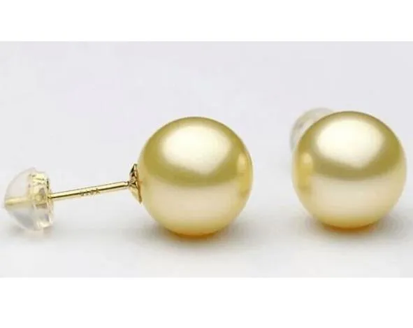 Classic A Pair of 10-11mm Round South Sea Gold Pearl Earring 14k Gold Accessories