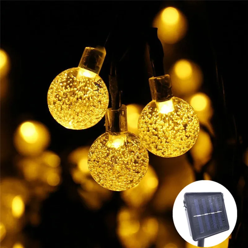 الجديد 20 المصابيح 5M كرة الكريستال مصباح الطاقة الشمسية LED سلسلة أضواء الجنية الشمسية أكاليل حديقة ديكور عيد الميلاد في الهواء الطلق