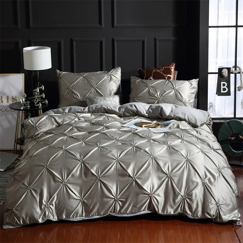 Moda Pleat Tasarım Yorgan Yatak Setleri Court Style Yatak Nevresim Seti Yastık Kılıfı Düz ​​Renkli Yatak Yatak Seti