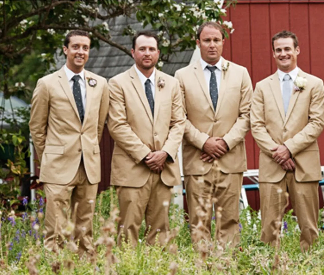 Khaki Wedding Groomsmen Tuxedos For Men Suits Groom Prom Tuxedos