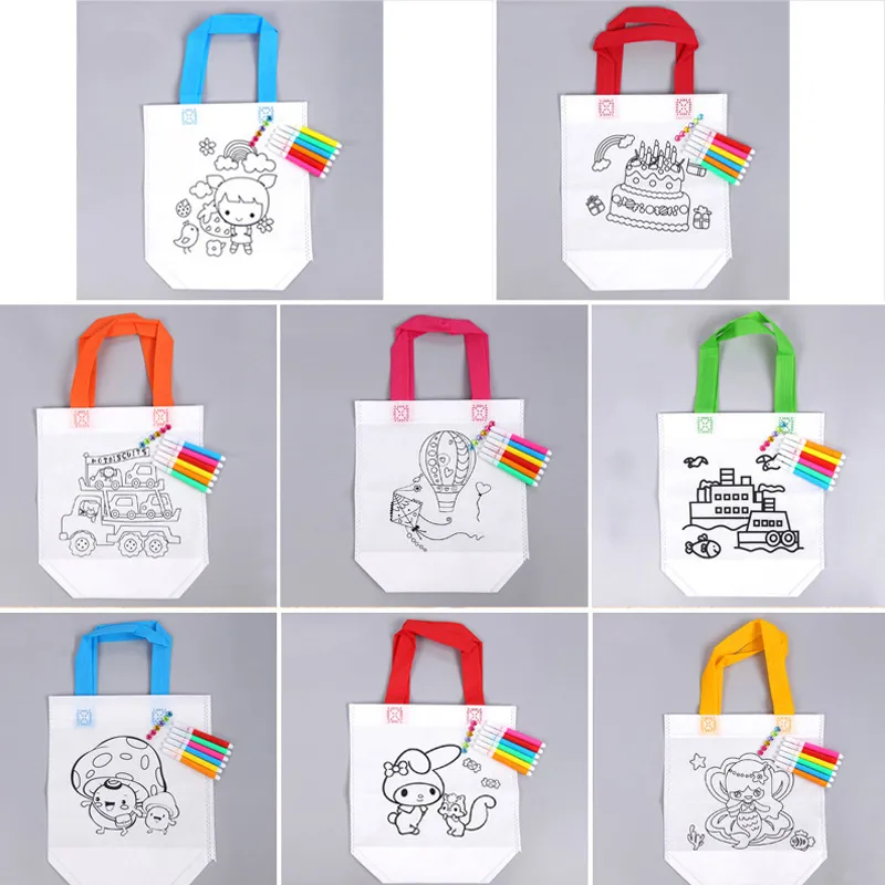 Juego de bolsas para pintar a mano para niños, saco de tela no tejida para  grafiti