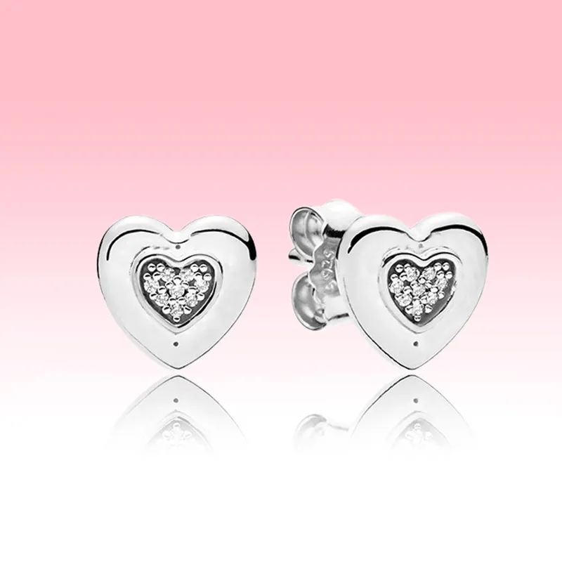 Love Heart shaped Stud Earring Women Girls Wedding jewelry for Pandora 925 Stelring Silver Rose gold plated Earrings with Original box