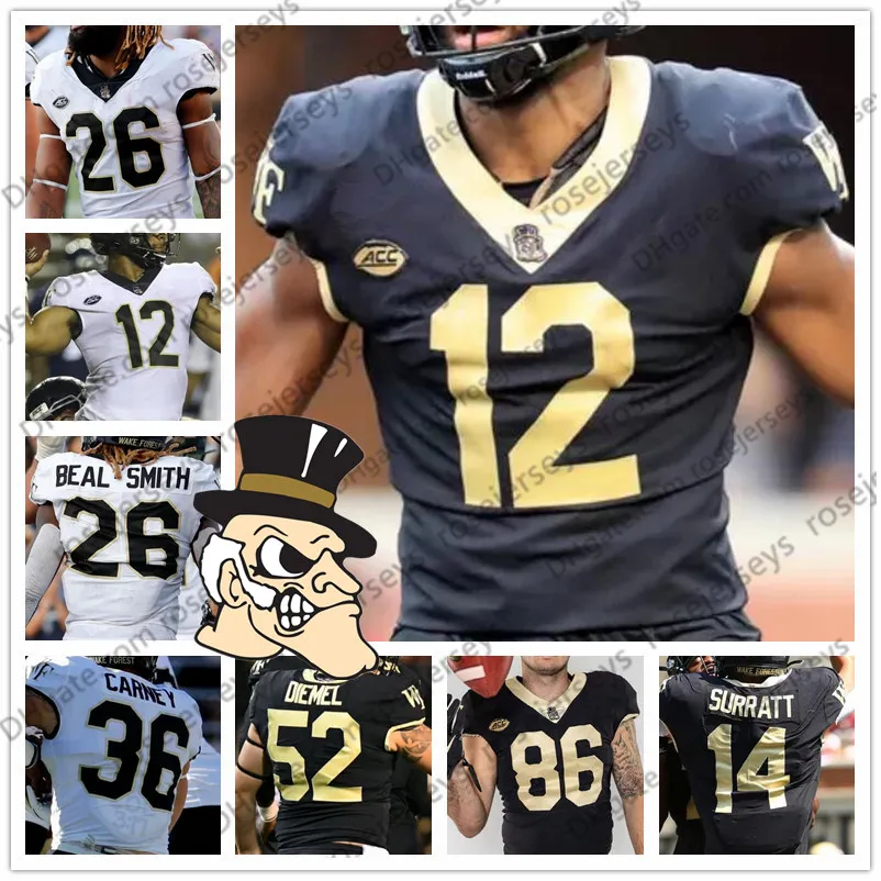 Personalizado Wake Forest Demon Deacons 2019 Fútbol Cualquier número Nombre Blanco Negro 12 Jamie Newman 2 Kendall Hinton 36 Cade Carney Jersey 4XL