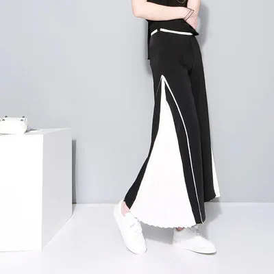 Frauen breite bein hosen 2020 einzigartige nähte plissierten chiffon culottes breite bein hosen strumpfhosen weibliche beiläufige hosen weibliche 245