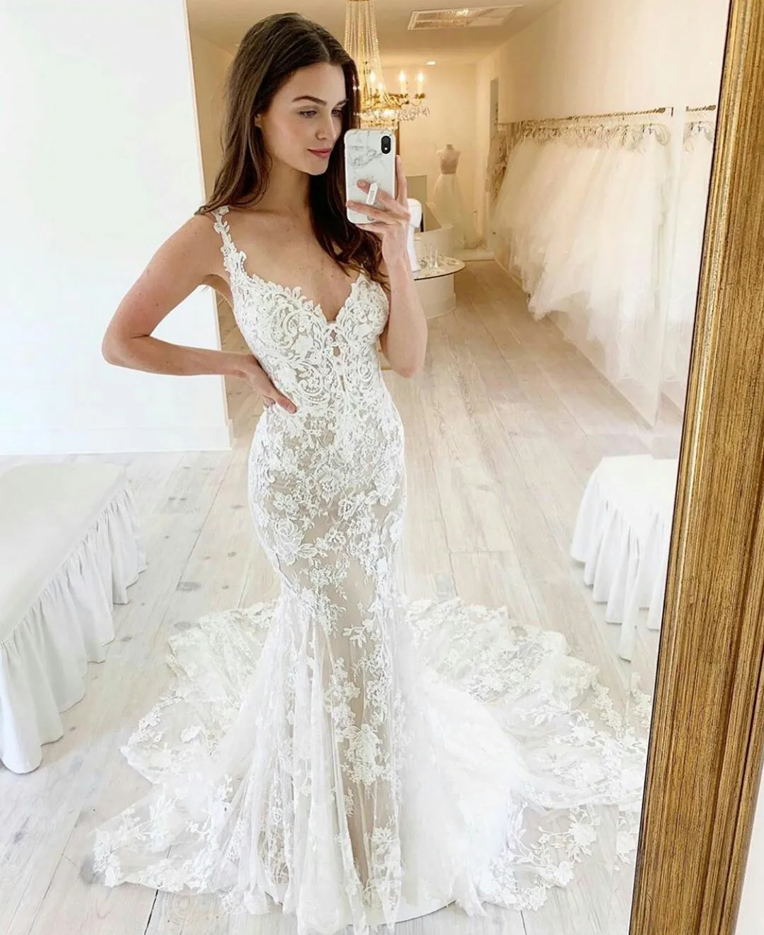 2020 Vestidos De Novia De Sirena Sexis Apliques De Encaje Escote