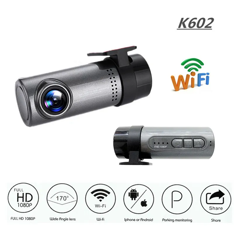 K602 1080P Câmera de carro WDR sem tela WiFi Driving Gravador Night Vision Carro DVR Dash Dash CAM Android / Ios Controle Loop-Cycle Gravação