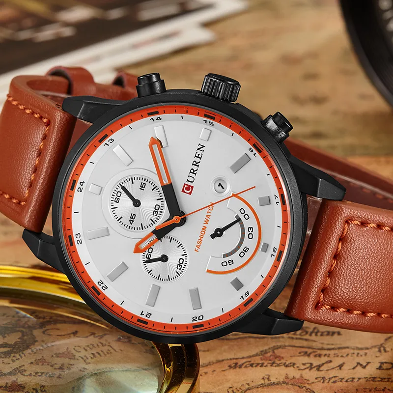 Mens Leather Quartz Watch Fashionable Sport Watches For Casual