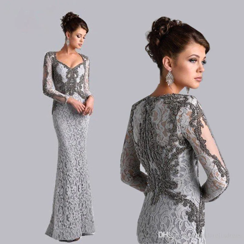 Elegancka Scoop Neck Koronka Matka panny Młodej Suknie 2019 Długie Rękawy Zroszony Kamienie Piętro Długość Matka Suknie Wieczorowe Dresses BC1709