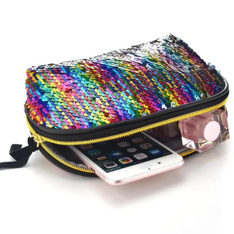Makeup Bag Mermaid Sequins Cosmetic Bag Glitter Makeup Bags Bling Shell Pouch Party Clutch Bag Storage Bags CYL-YW1020