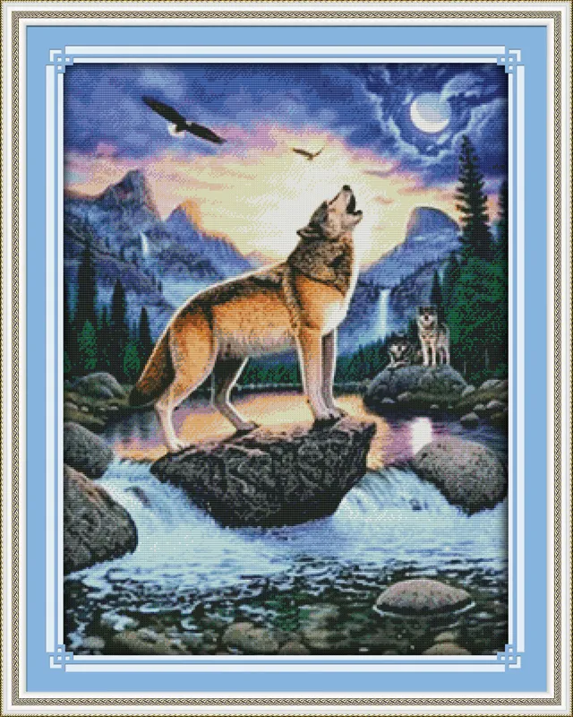 Howling Wolf Animal Paisagens Decoração Pinturas, Handmade Cross Stitch Craft Ferramentas Bordado Needlework Conjuntos Contados Impressão em Canvas DMC 14CT / 11CT
