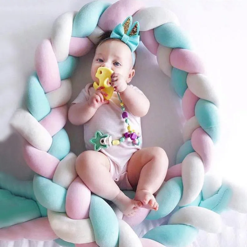 Colorful Knot Soft Baby Pillow Bumper Braided Crib Pillow Baby Bed