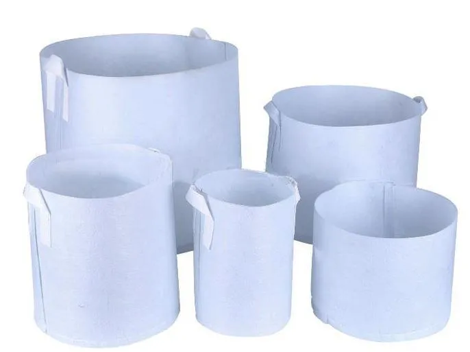 Miljö Återanvändbar Vit Rund Non-Woven Soft-Sided Mycket Grow Fabric Pots Växtväska Luftbehållare Trädgård med handtag Stor blomma