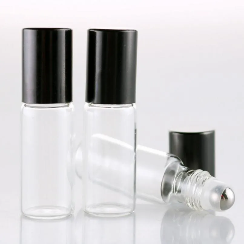 Hurtownie 5ml Clear Glass Essential Oil Butelka Rolkowa rolka na fiolkach z metalową kulą ze stali nierdzewnej