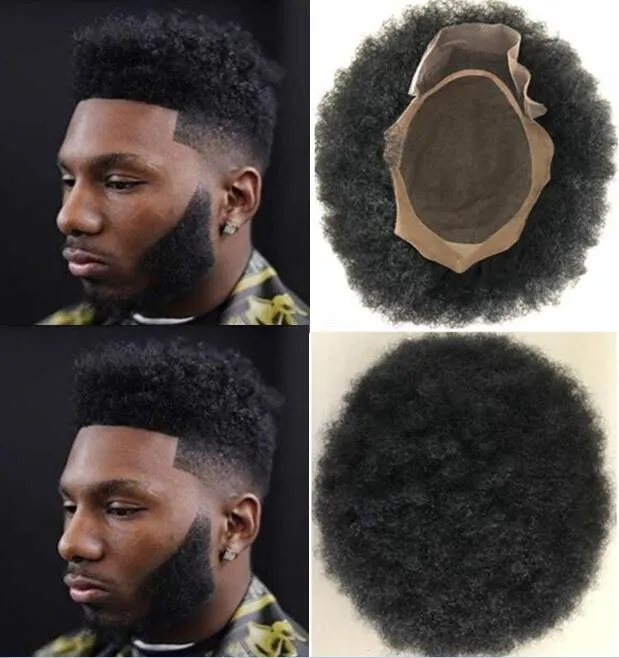 Männer Haar Perücken Haarstücke Afro Haar Toupe Spitze vorne mit Mono NPU Toupe Jet Schwarz Indain Jungfrau menschliches Haar Ersatz für schwarze me