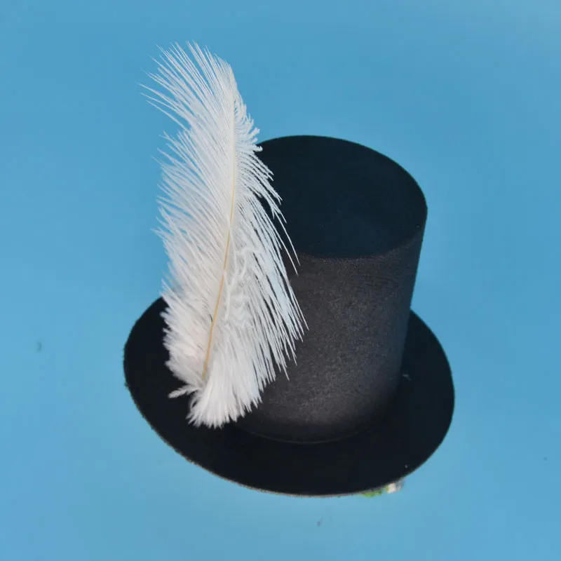Hair Accessories Women Girls Black Mini Top Hat Clip Wedding Party Carnival Feather Base DIY Craft
