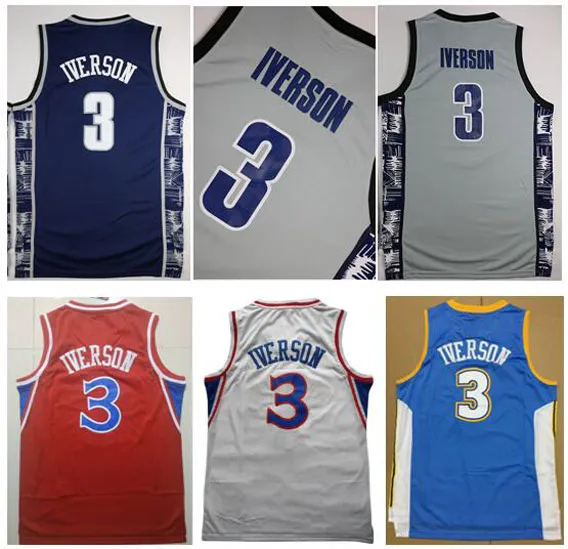 College Georgetown Blue Hoyas Grey Sportwear Allen Iverson Jersey University Uniforms Carmelo Anthony Dikembe Mutombo Jerseys Stitched