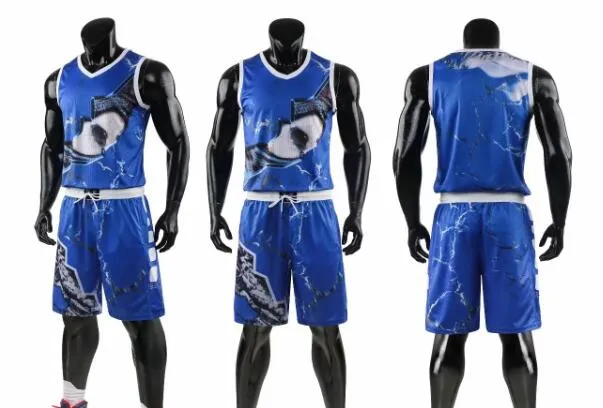 Top 2019 Mannen Basketbal Uniformen Kits Sportkleding Persoonlijkheid Streetwear Basketbal Custom Jersey Sets met Shorts Men's Mesh Performan