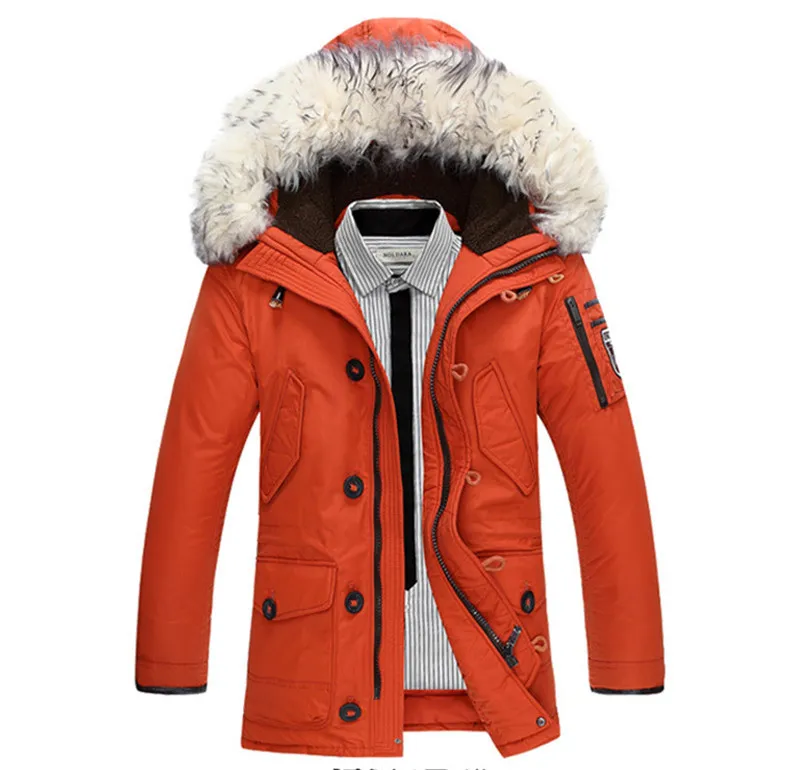 Bontkraag Hooded Heren witte eendendonsjack Winterjas Mannen Warme Parka Gewatteerde herenjassen Jaqueta Masculino WXF410