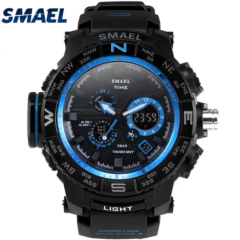 Fantastic Outdoor Dual Display 50m Waterproof Teenage Watch Tide Male Fashion SMAEL LED Electronic Watch Multi-function 1531214I