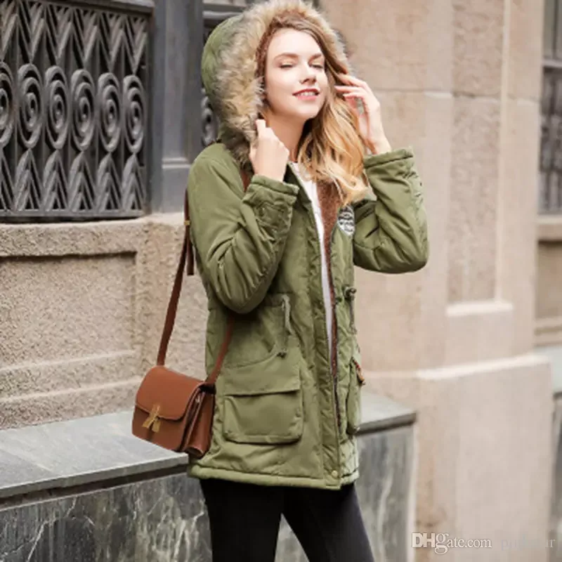 Fashion-New Fall Ladies warm jacket hooded with fur collar Parkas long section casual Outerwear women Slim fashion Outfit