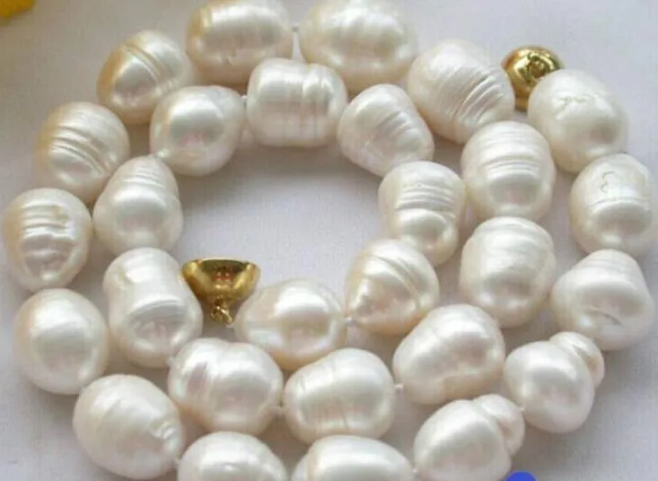 Klassiskt 11-12 mm sydhavsvitt barock pärlhalsband 18 tum 14k guldlås