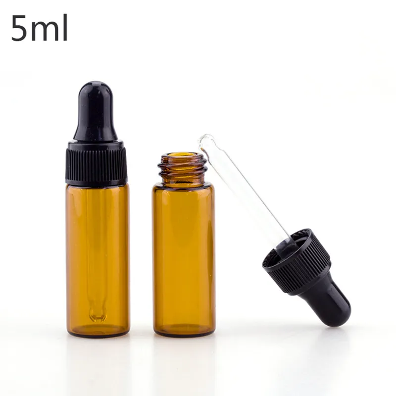 5 ml Amber Glas Essentiële Olie Dropper Flessen Mini Lege Oogdruppelper Perfume Cosmetische Vloeibare Sample Container DHL Gratis 1500pcs / lot