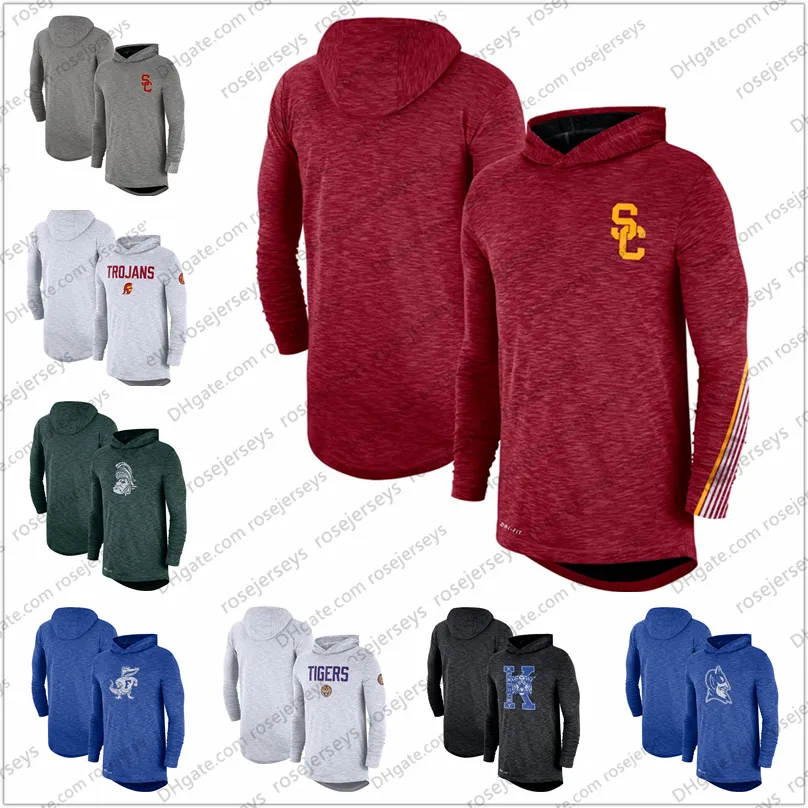 Maglia da uomo NCAA USC Trojans 2019 Sideline manica lunga con cappuccio performance top grigio melange rosso bianco taglia S-3XL