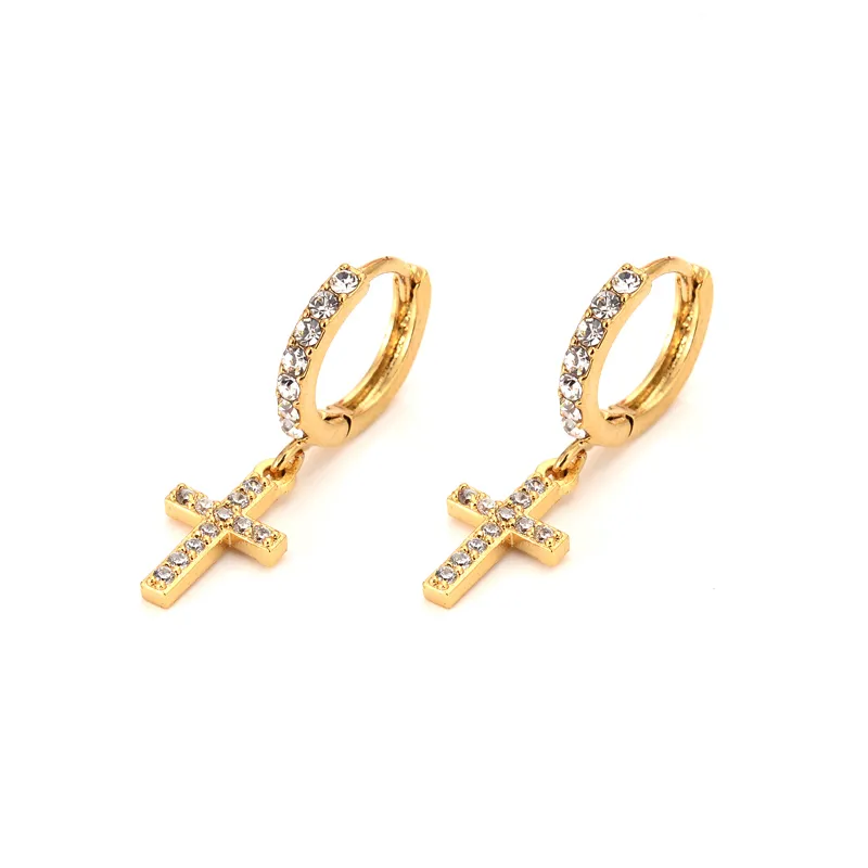 Or massif GF breloque fine beaucoup de boucles d'oreilles croix incrustées de CZ pour femmes fille conception spéciale bijoux de fête chrétienne que Dieu bénisse les femmes