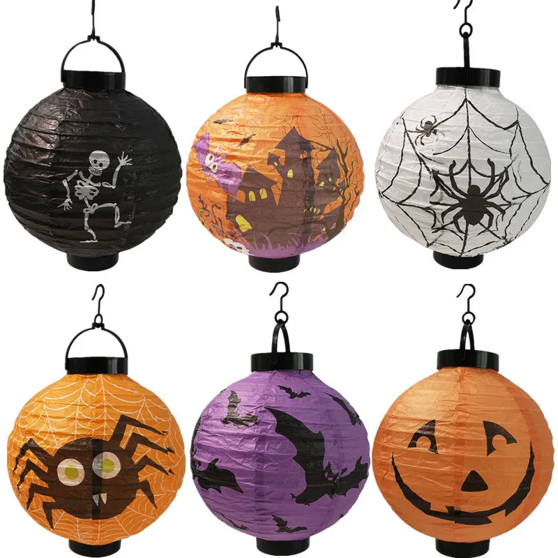 Halloween Party Decorations LED Light Up Hand Paper Lantern Haunted House Bar Horrible Atmosphere Decorative Props Pumpkin Lanterns Glow Toys