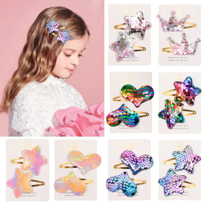 Clipes Gradiente Barrettes Virar Lantejoula estrelas da coroa do coração do amor do bebê Criança Hairpin Hairbands BB cabelo para crianças meninas do arco-íris boton Corda M1374